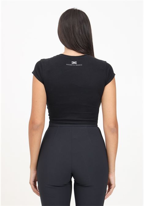 T-shirt cropped a manica corta nera da donna con zip ELISABETTA FRANCHI | MA00846E2110
